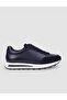 100% Genuine Leather Navy Blue Lace-Up Men's Sports Shoes