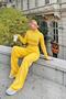 Yellow Half Fisherman Knit Crop Sweater Trousers Knitwear Bottom-Top Set - 4