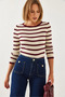 Women's Burgundy Ecru Striped Sweater 20246253 - 6
