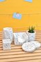 White Seven Piece Office Set |   Pen Holder, Notepad Holder, Business Card Holder, Flower Pot, Plant and 2 Coasters