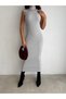Women Gray Color Stand Collar Zero Sleeve Knitted Camisole Fabric Pencil Long Dress Boy 135cm