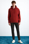 Yokohama Men's Soft Fleece Regular Kangaroo Pocket Hooded Brick Red Sweatshirt - 2