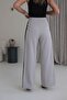 Women's Gray Side-Striped Wide-Leg Pleated Palazzo Fabric Trousers - 6
