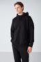 Steve Men's Soft Light Fabric Corded Oversize Hooded Black Sweatshirt with Kangaroo Pocket - 3