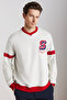 Reynon Men's V-Neck Appliqued Organic Cotton Soft V-Neck Stone Color Sweatshirt with Fleece Inside