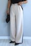 Women's Stone Color Wide Leg Pleated Palazzo Fabric Trousers with Side Stripes - 7