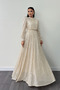 Sequin Tulle Sequin Fabric Ruched Detail Flared Dress - Gold - 2