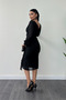 Chiffon Fabric Flywheel Detail Pencil Dress - Black - 5