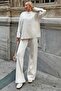 Beige Crew Neck Oversize Sweater-Pants Knit Women's Bottom-Top Suit