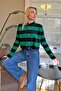 Green Thick Striped Women's Knitwear Cardigan - 3
