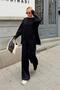 Black Crew Neck Oversize Sweater-Pants Knit Women's Bottom-Top Suit - 3