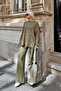 Khaki Crew Neck Oversize Sweater-Pants Knit Women's Bottom-Top Suit - 2