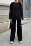 Black Crew Neck Oversize Sweater-Pants Knit Women's Bottom-Top Suit - 4