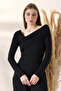 Women's Black Low-Cut Collar Detailed Blouse - 6