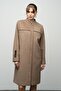 Hakim Collar Square Patterned Large Size Cashmere Coat Kamel 3026 - 2