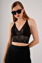 Women's Lace Back Cross Rope Strap Crop with Removable Pads - 6
