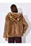 X Inji - Faux Fur Coat Oversize Hooded Buttoned Pocket Detail - 5