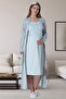 Mecit 6006 Maternity Nightgown Set with Blue Striped Long Dressing Gown