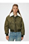 Oversize Crop Jacket with Faux Fur Collar, Zipper Closure, Washable, Pocket Detail - 3