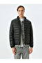 Latex Fabric Slim Fit Puffer Jacket with Stand Collar Label Detail - 3