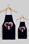 Ays Home, Pink Black Navy Blue Mother Kids Double Kitchen Apron Set - 3
