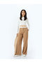 Double Waist Detailed Pleated Fabric Trousers with Pockets