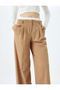 Double Waist Detailed Pleated Fabric Trousers with Pockets - 5