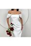 Special Design Stone Detailed Madonna Neck White Invitation Dress - 2