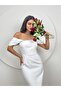 Special Design Stone Detailed Madonna Neck White Invitation Dress - 5