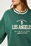 Women's Embroidered Los Angeles Green Oversize Sweatshirt with Fleece Inside - 6