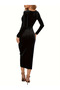 Women's Long Sleeve Double Breasted Neckline Waist Drawstring Detail Midi Velvet Dress - 4