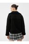 Biker Jacket Plush Suede Look Pocket Button Detail - 4