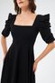 Women's Flexible Crepe Fabric Short Sleeve Square Neck Midi Length Black Evening Dress 080 - 2