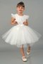 White Sleeves Tulle Piece Girls Evening Dress Party Dress - 4