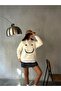 Women's Ecru Smile Süzene Embroidered 3 Thread Shaded Wide Cut Sweatshirt 28313 - 5