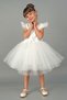 White Sleeves Tulle Piece Girls Evening Dress Party Dress - 5
