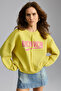 Daleska Women's Organic Cotton Soft Front Cutout Printed Round Neck Green Sweatshirt
