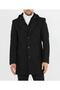 Hooded Zippered and Buttoned Cashmere Fabric Slim Fit Men's Coat