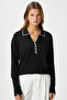 Women's Elite Viscose Polo Neck Stripe Black and White Knitwear Sweater - 2