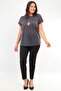 Trend42Plus Plus Size Striped Glitter Low Sleeve Navy Blue Evening Dress Blouse - 2