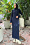 Crew Neck Ribbed Knitwear Hijab Dress Navy Blue - 3