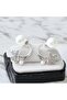 Pearl Detail Zircon Stone Steel Clover Earrings |   Silver Color - 4