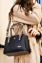 Women's Long Strap 4-Compartment Gold Accessory Plain Stylish Black Taupe Trimmed Shoulder and Clutch Bag - 2