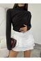 Women's Brown Drawstring Detailed Stand Collar Sandy Blouse - 7