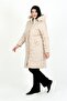 Women's Ecru Long Woolen Quilted Plus Size Coat - 2