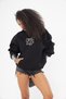 Women's Oversize Sweatshirt Hoodie with Bow Print in Black – Hooded, Kangaroo Pocket, 3 Thread Ribs - 7