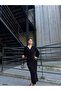 Women's Layered Double Breasted Collar Glitter Fabric Knee Length Dress Black - 3