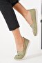 Laner Stitched Genuine Leather Women's Shoes Green Skin - 3
