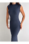 Women's Indigo Color High Neck Zero Sleeve Knitted Camisole Fabric Pencil Long Dress Boy 135 cm - 4