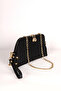 Black Striped Patterned Handbag Set - 2